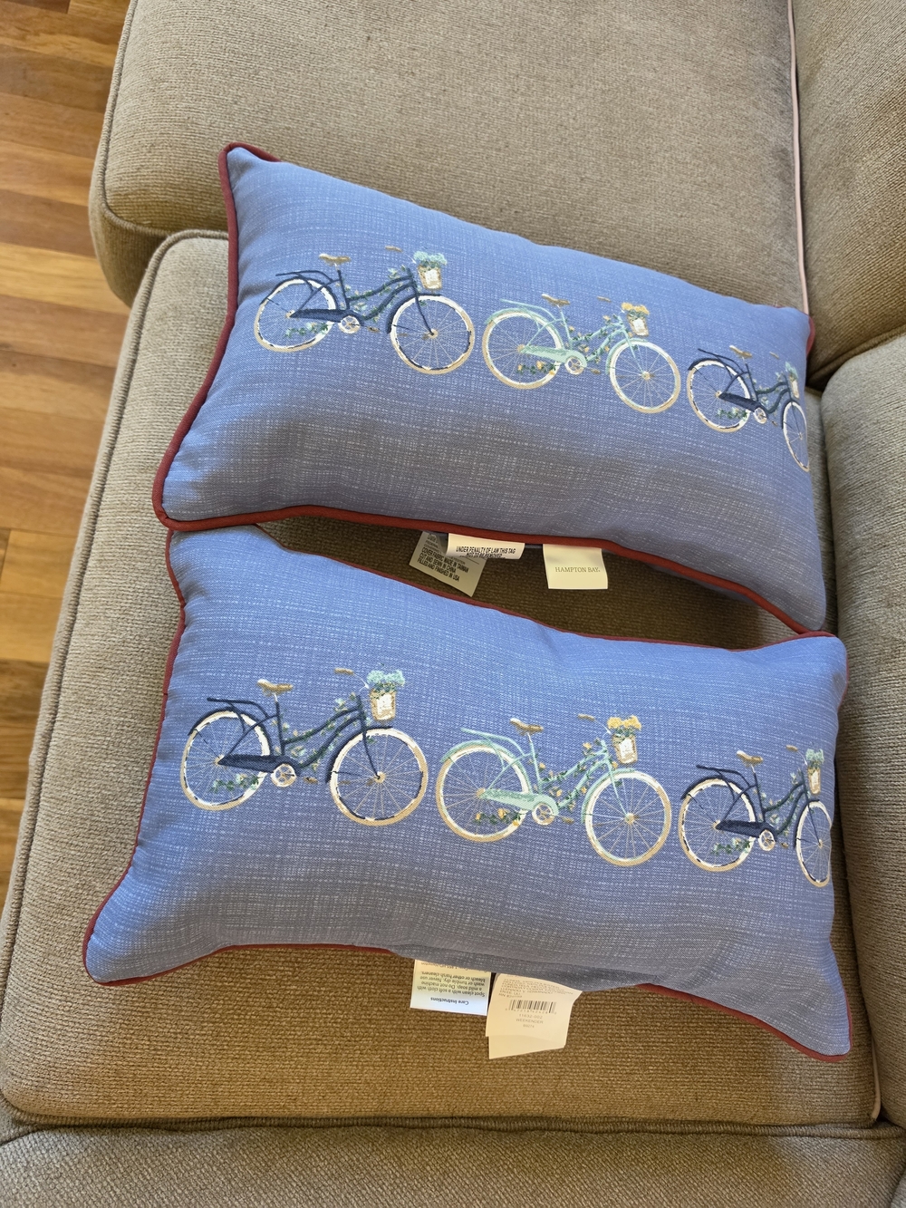 Home Accents Blue Bicycle Lumbar Pillow with Red Piping